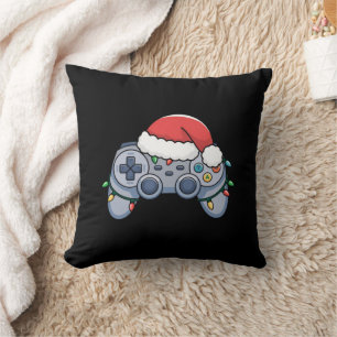 Coussin Contrôleur de jeu vidéo chapeau de Noël Santa joue