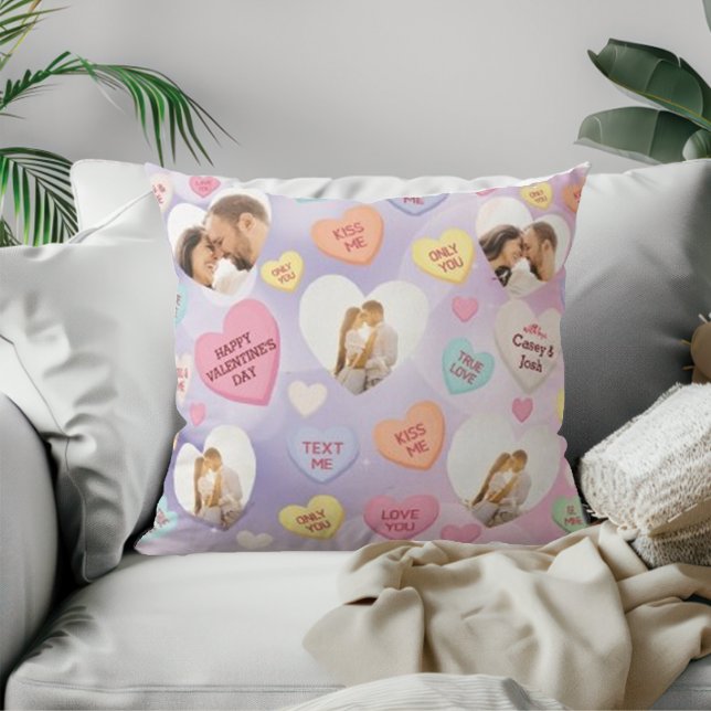 Coussin Conversation photo personnalisée Coeurs bonbons (Créateur téléchargé)