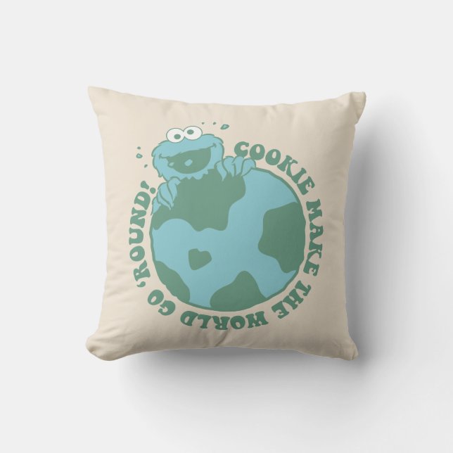Coussin Cookie Monster | Les cookies font tourner le monde (Recto)