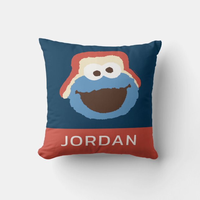 Coussin Cookie Monster Woodland Face | Ajouter Votre Nom (Recto)