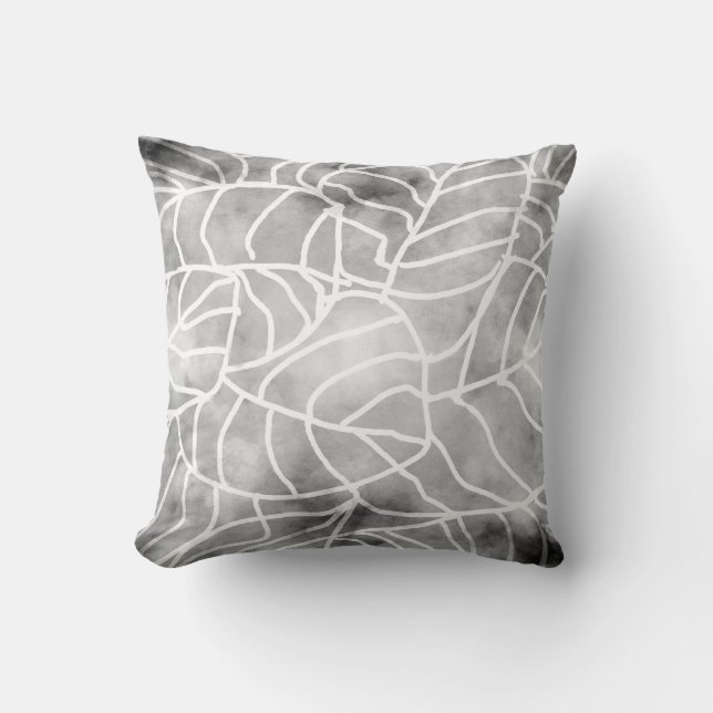 Coussin cool abstrait design de feuille d'art blanc sur gr (Recto)