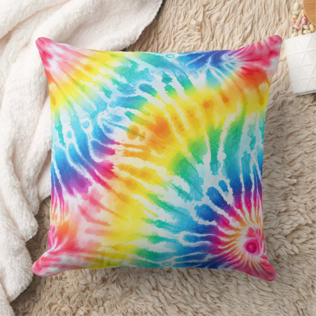 Coussin Cool Aqua Rouge Bleu Jaune Orange Tie Dye (Couverture)