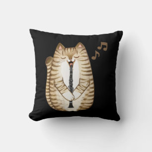Coussin Cool Cat Playing The Clarinet Design Hippy Hipster