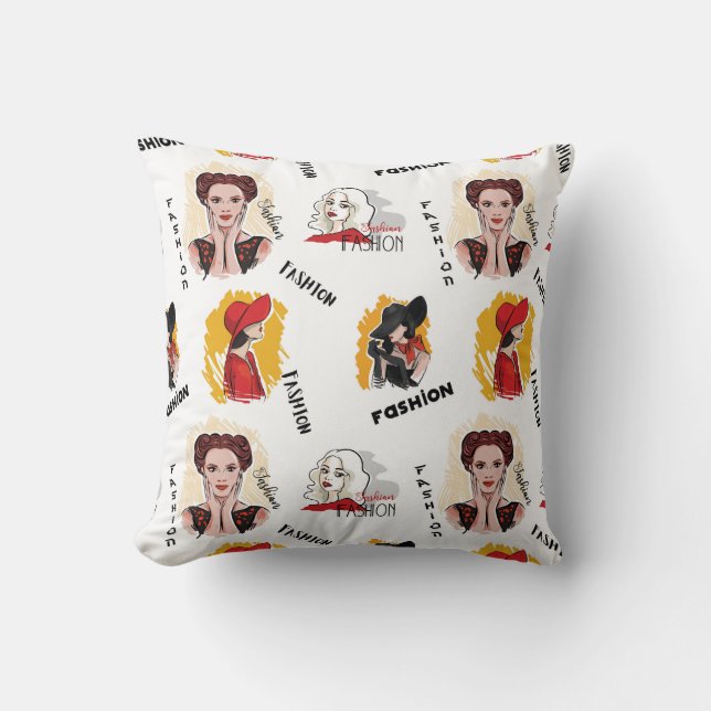 Coussin Cool Dessin à la main de croquis de mode féminin (Recto)