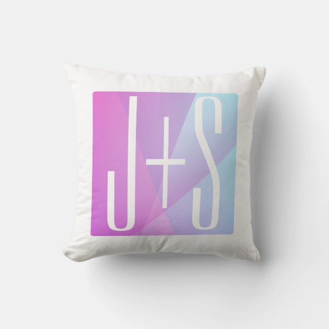 Coussin Cool Géométrique rose et pourpre | Initiales de co (Recto)