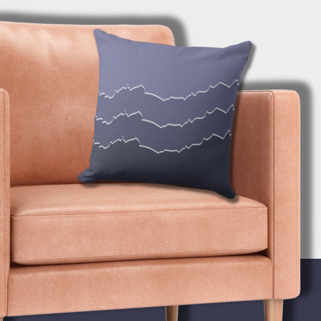 Coussin Cool irrégulier Tordu Bleu Gris Gris (Irregular Torn Cool Blue Gray Striped Throw Pillow)