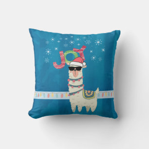 Coussin Cool Llama à Santa Hat avec des flocons de neige N