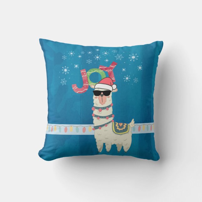 Coussin Cool Llama à Santa Hat avec des flocons de neige N (Recto)