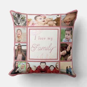Coussin Cool rose et tendance I Love My Family Photo Colla