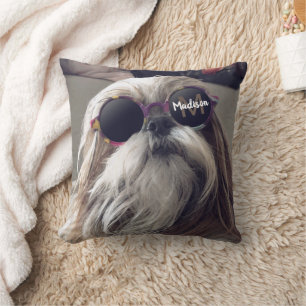 Coussin Cool Shih Tzu vintage lunettes rétro Monogramme ph
