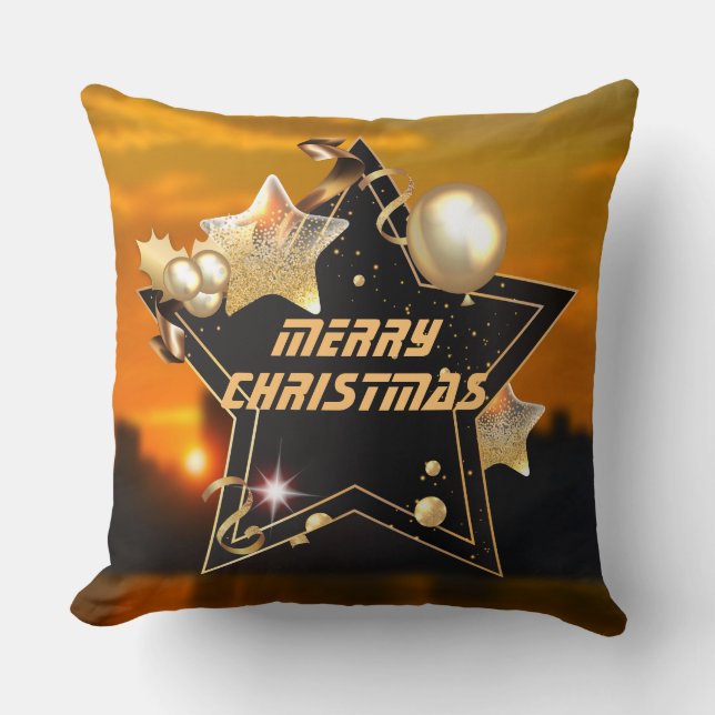 Coussin Cool Sunrise Black Gold Metallic Star Xmas New Ye (Recto)