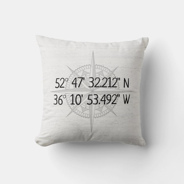 Coussin Coordonnées GPS De La Compas Sur Le Bois (Recto)