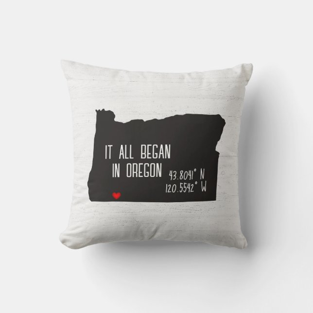 Coussin Coordonnées GPS de l'Oregon avec Cœur (Recto)