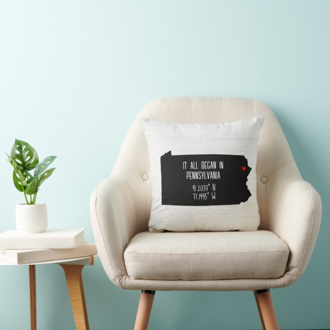 Coussin Coordonnées GPS de Pennsylvanie avec cœur (Chaise)