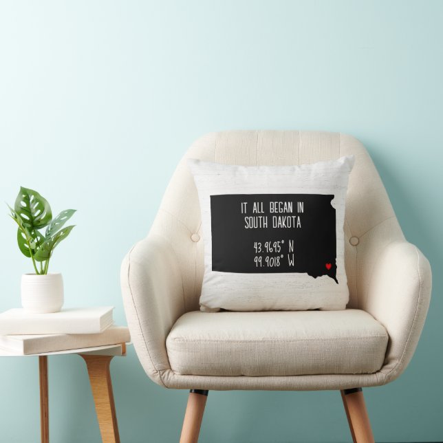 Coussin Coordonnées GPS du Dakota du Sud avec cœur (Chaise)