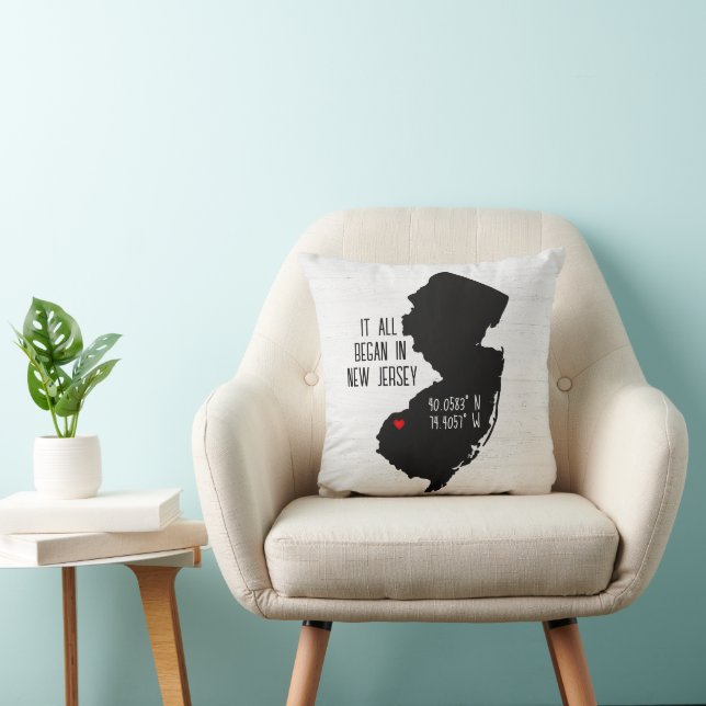 Coussin Coordonnées GPS du New Jersey avec coeur (Chaise)