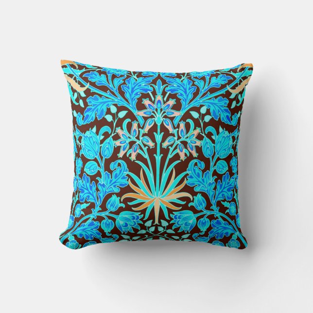 Coussin Copie, Aqua et brun de jacinthe de William Morris (Recto)