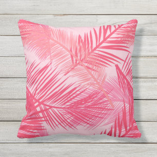 Coussin Copie en feuille de palmier, corail, pêche et rose