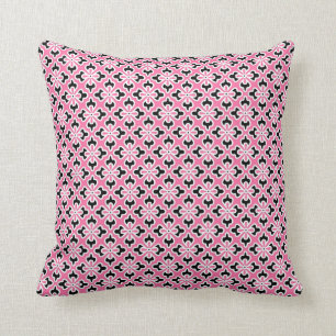 Coussin Copie florale de kimono, rose, noir et blanc