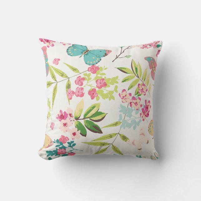Coussin Copie Girly florale de fleur de papillon tropical (Recto)