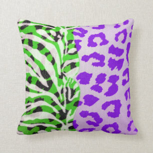 Coussin Copie verte et pourpre au néon de safari