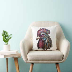 Coussin Coq Cyberpunk Art mécanique iridescent