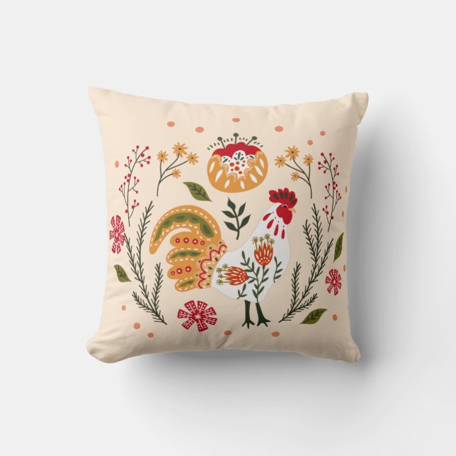 Coussin Coq d'art populaire rustique (Recto)