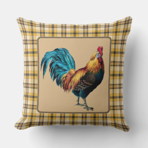 Coussin Coq de campagne à carreaux marron