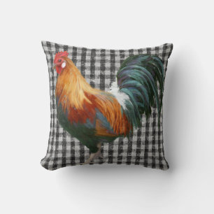 Coussin Coq de ferme rustique Pays noir et blanc