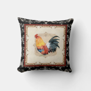Coussin Coq français de blanc du noir n de damassé de