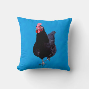 Coussin Coq noir sur fond bleu,