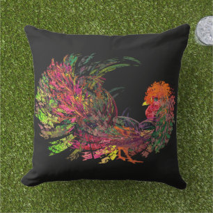 Coussin Coq Peigne Doré Art Fractal