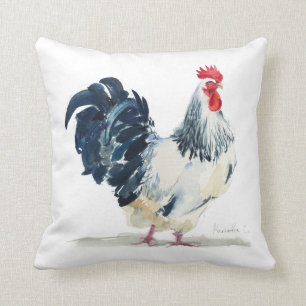 Coussin Coqs blancs et noirs