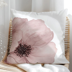 Coussin Coquelicot pastel rose aquarelle