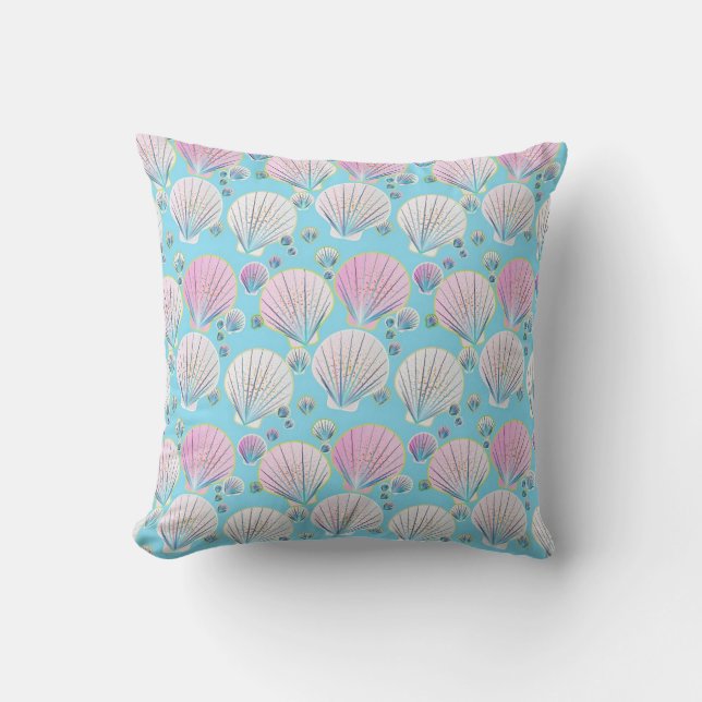 Coussin Coques de mer sur un arrière - plan bleu turquoise (Recto)