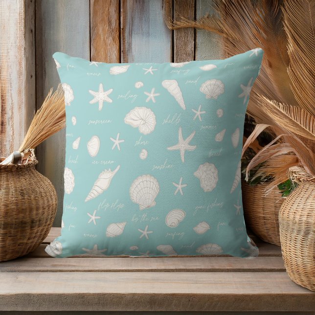 Coussin Coques Starfish Sun Fun Texte blanc ivoire ID918 (Créateur téléchargé)