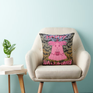 Coussin Coquette Rose Fantôme Joyeux Halloween Art Numériq