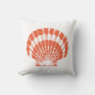 Coussin Coquillage - corail orange et blanc