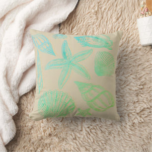 Coussin Coquillage ombré aqua beige sable Maison de plage