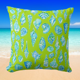 Coussin Coquillage Vert Citron / Maison de Plage Côtière É