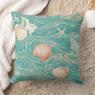 Coussin Coquillages et Motif de Vagues Océaniques (10)