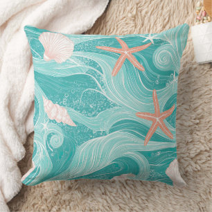 Coussin Coquillages et Motif de Vagues Océaniques (13)