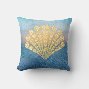 Coussin Coquille diamant de la mer Bleue Abstraite