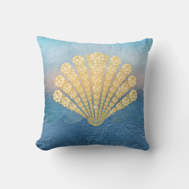 Coussin Coquille diamant de la mer Bleue Abstraite