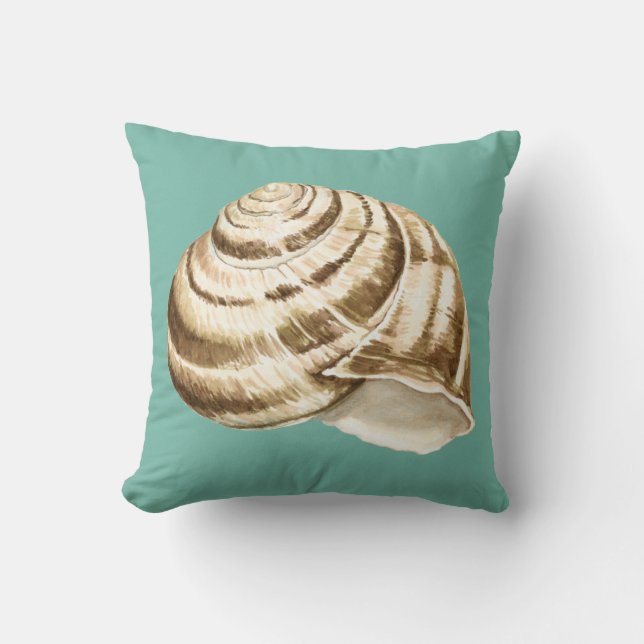 Coussin Coquille striée Sepia sur Turquoise (Recto)