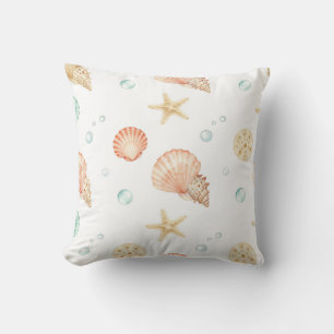 Coussin Coquilles d'aquarelle Perles Motif côtier