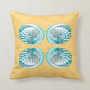 Coussin Coquilles de mer conception, turquoise et jaune