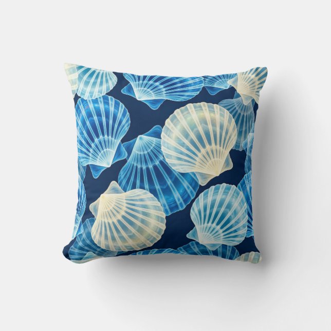 Coussin Coquilles marines bleues et blanches (Recto)