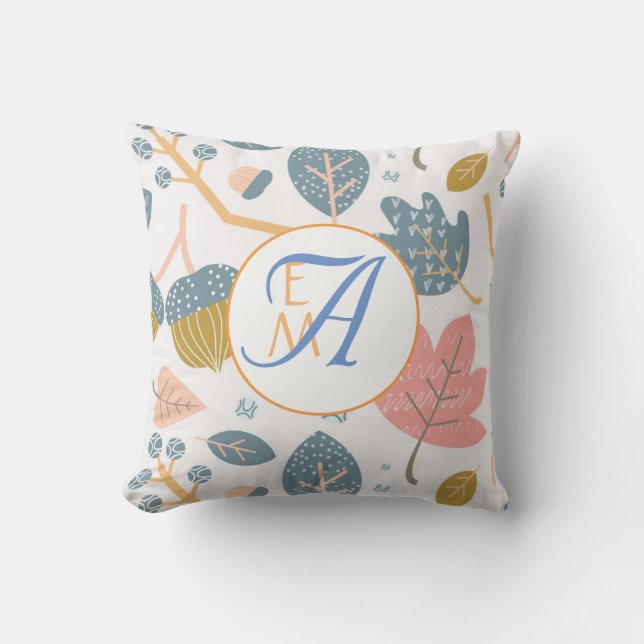 Coussin Corail Abstrait Bleu Poussiéreux Décor Monogrammé  (Recto)