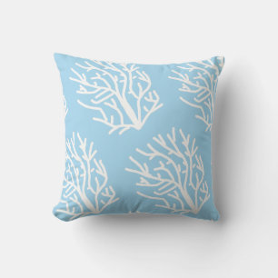 Coussin Corail blanc éco océan bleu et blanc